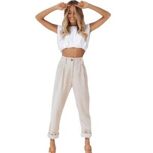 Petal & Pup Corduroy Pants Womens 10 Cream Talaren Cord Cuffed Light Academia